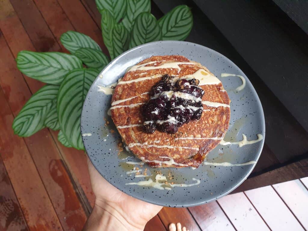 banana pancakes with blueberries