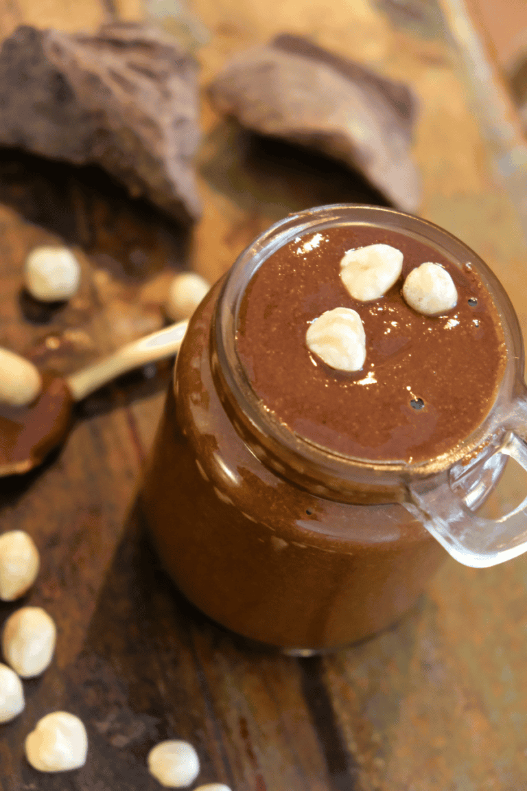 hazelnut chocolate nut butter with roasted hazelnuts on top