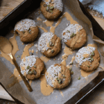 tahini cookies drizzled with extra tahini, sesame and pumpkin seeds