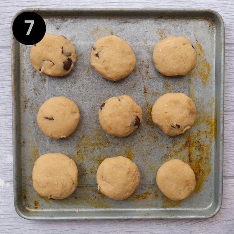 Step 7 - roll chickpea chocolate chip cookie mix into balls