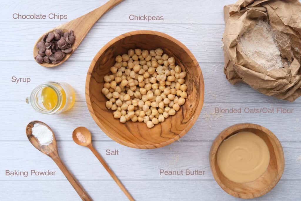 image of all ingredients needed to make peanut butter chickpea cookies