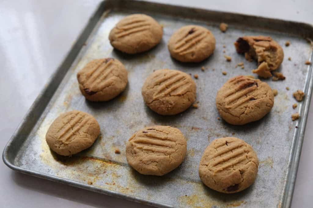 Peanut Butter Chickpea Cookies on a baking tray