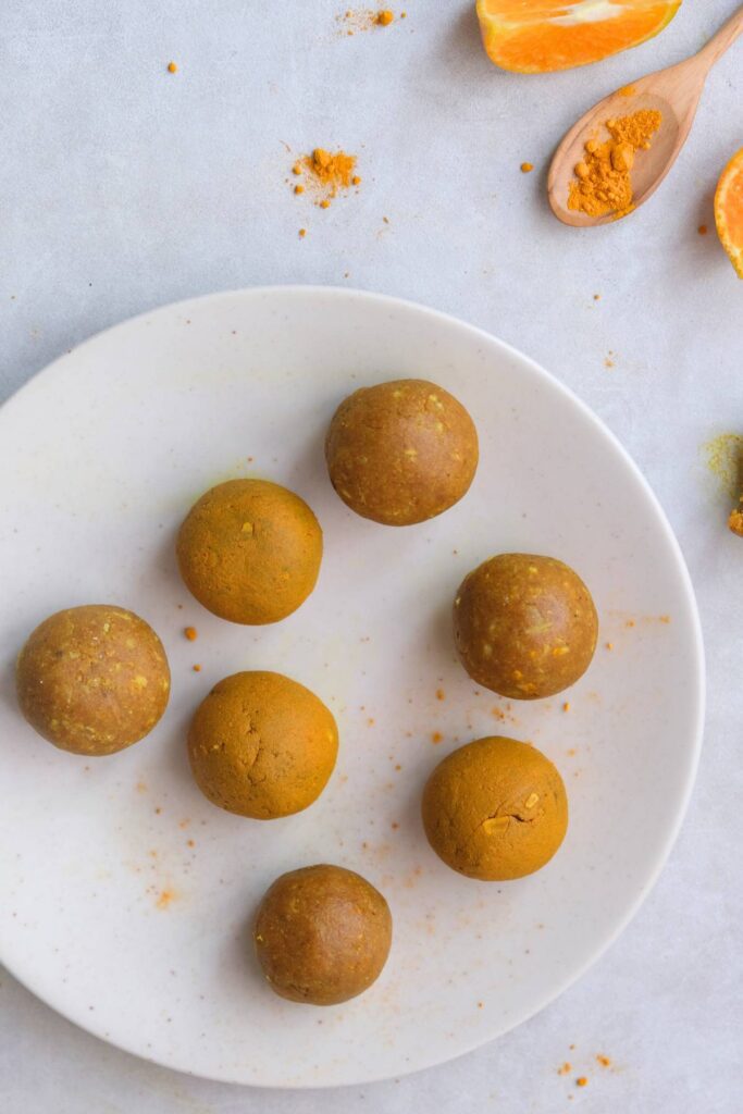 turmeric balls on a white plate