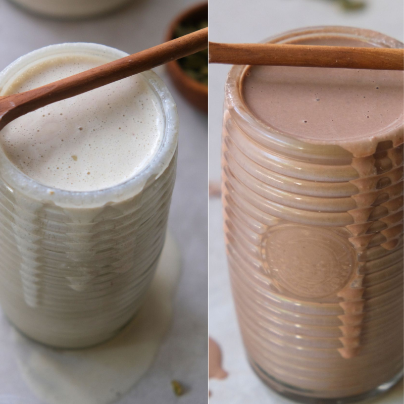 Both chocolate and vanilla protein powder free vegan smoothies